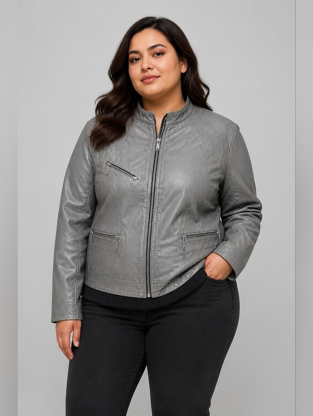 Apt. 9 Gray Faux Leather Zip-Front Moto Jacket